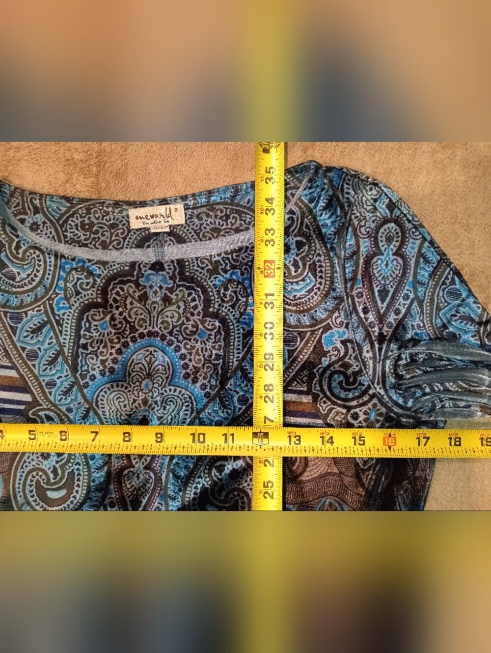 One World Velvet Paisley Print Long Sleeve Bodycon Tunic Dress in Blue & Purple - Picture 5 of 5
